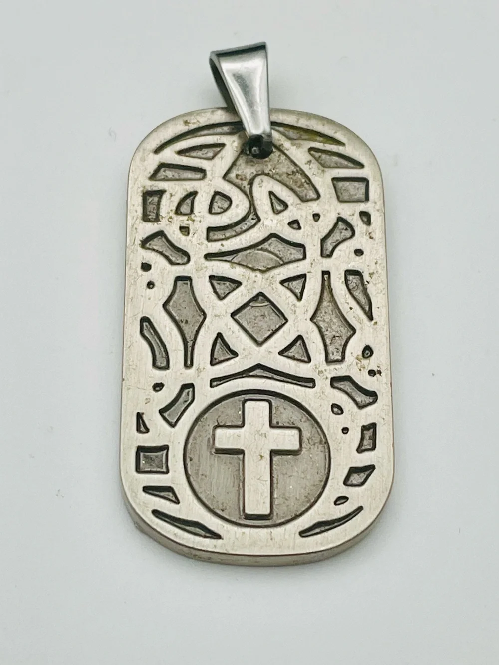 The North Ring Silver Copper, Magnetic DogTag Pendant w/Cross & Celtic scrolls